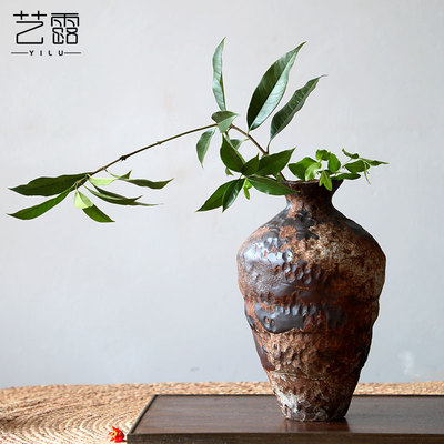 陶瓷花瓶粗陶瓶插花复古怀旧手工民宿酒店侘寂R风禅意摆件粗陶罐
