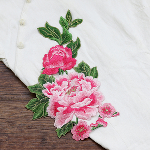 牡丹花刺绣对称布贴旗袍马来服装饰绣片电脑机绣补洞补丁DIY无胶