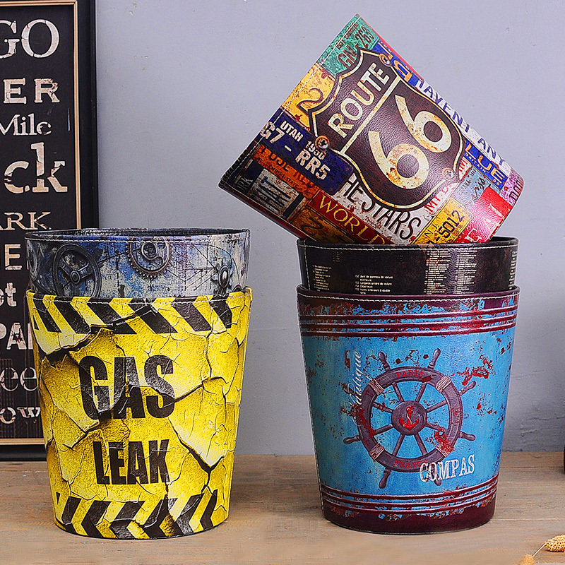 美式复古大号垃圾桶家用创意个性客厅卧室N餐厅酒吧收纳装饰摆件