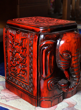 木雕大象收纳摆件一对招财镇宅实木玄关客厅凳子换鞋凳象凳装饰品