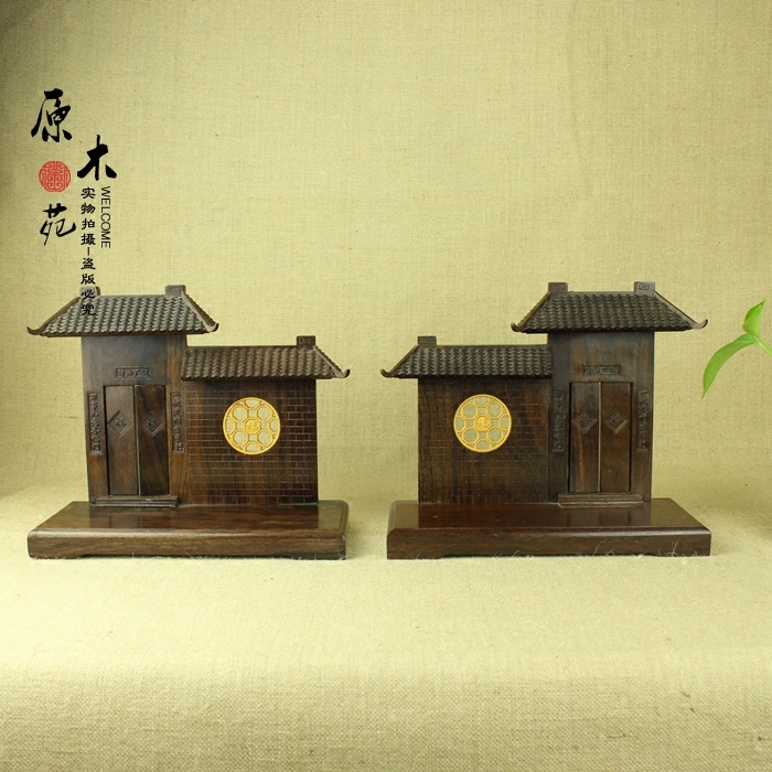 木雕工艺品黑梓木房子摆件装饰品玉G器装饰底座木架复古小房子
