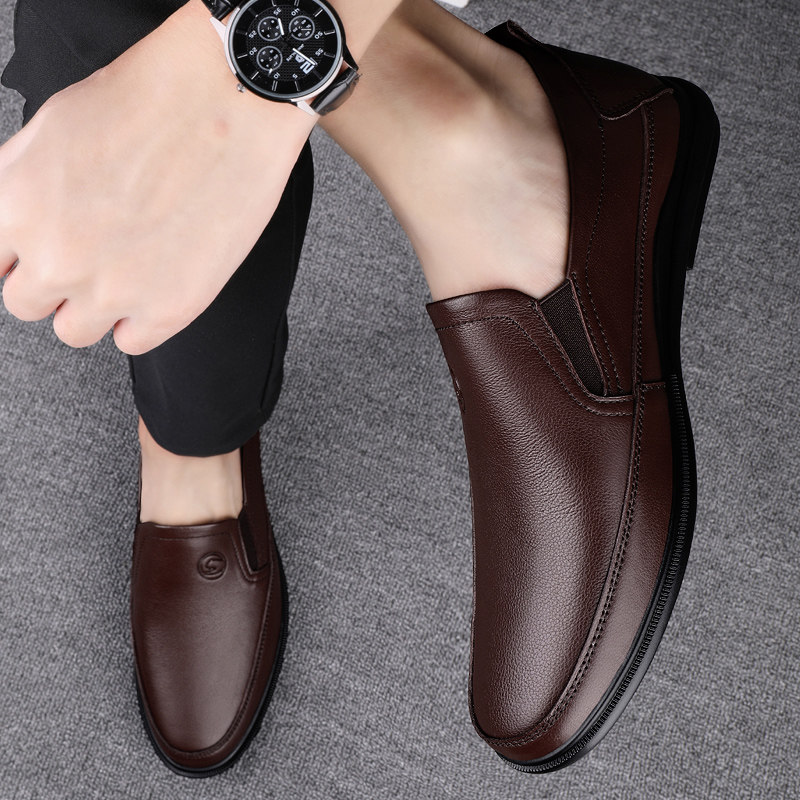 夏季男士真皮休闲皮鞋透气软底黑色豆豆鞋男一脚蹬懒人时尚爸爸鞋,流行男鞋,休闲皮鞋,淘宝优惠券,粉丝福利购,淘宝优惠卷