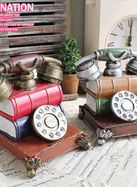 复古电话模型钟表摆件创意家居桌面老式装饰品咖啡厅店铺个性摆设