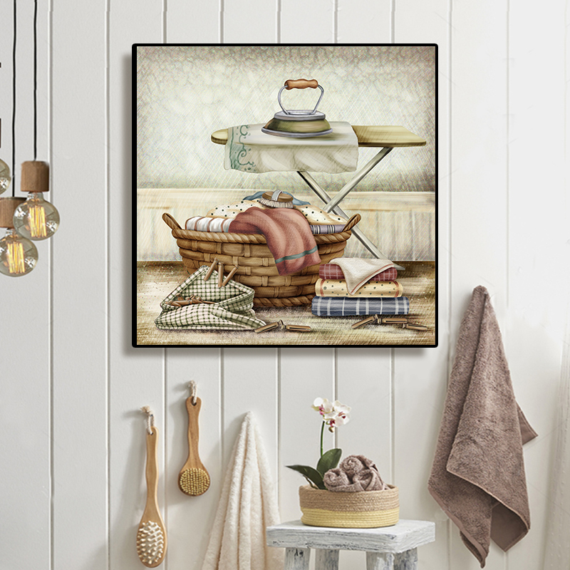 精品欧式卫生间防水装饰画免打孔厕所贴画浴室壁画现代简约洗手间图片