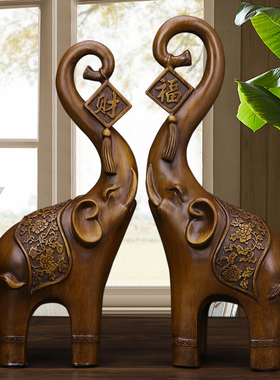 大象摆件一对招财风水象工艺品乔迁礼品欧式家居装饰品电视柜摆设
