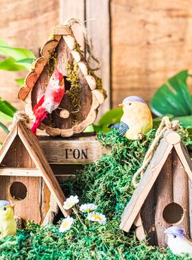 JK慕空间  天然木制小鸟木屋鸟屋 花园树木装饰挂件阳台氛围挂饰