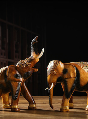 泰国工艺品大象摆件实木招财吉象酒柜摆设东南亚摆件风水象装饰品