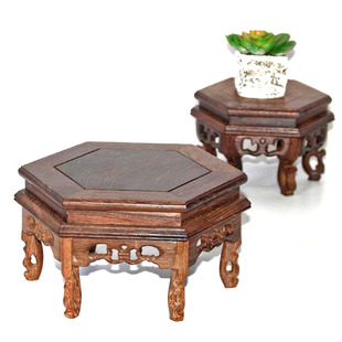 鸡翅木六角形实木底座工艺品茶壶茶具工艺品摆件花瓶盆景底托木座