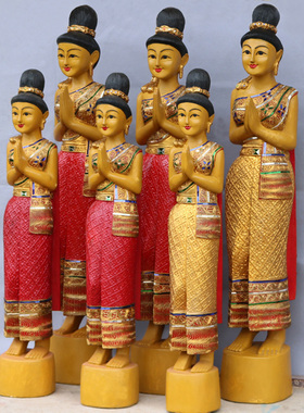 极速泰国迎宾门童东南亚风格木雕人偶泰式餐厅门口V装饰品佛像落