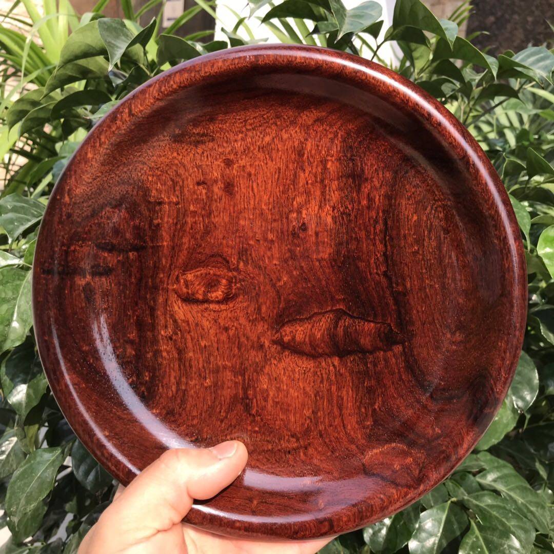 红木果盘20cm缅甸花梨木大果紫檀托盘整体实木茶盘创意收藏送礼品