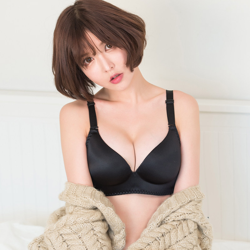 黑色无痕无钢圈加厚款文胸平胸聚拢调整型内衣小胸胸罩女超厚夏季
