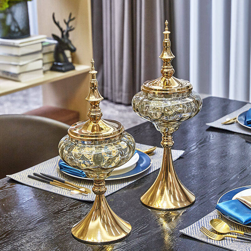 欧式客厅电视柜软装饰品轻奢金属玻璃糖果罐创意S美式家居酒柜装