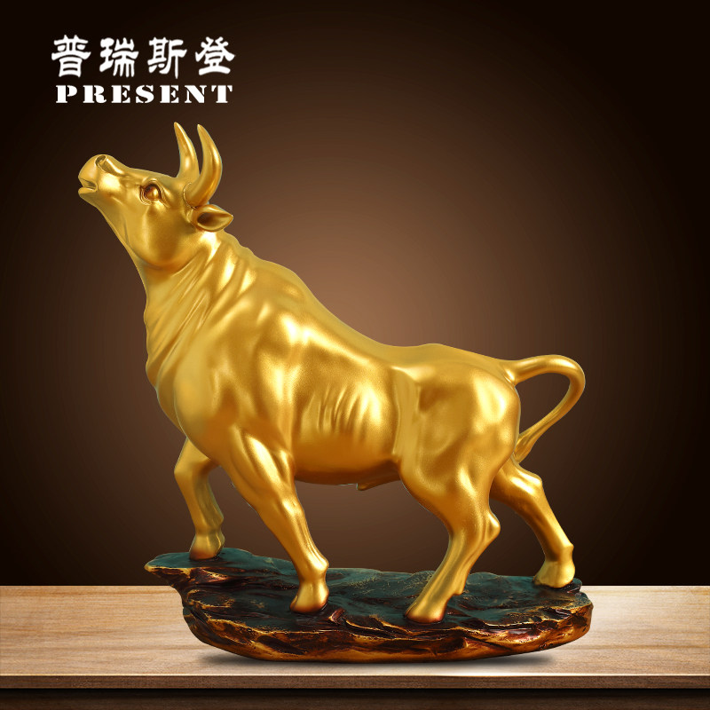中式风格动物造型仿铜牛摆件 金牛装饰品适用于办公室与客厅 牛气
