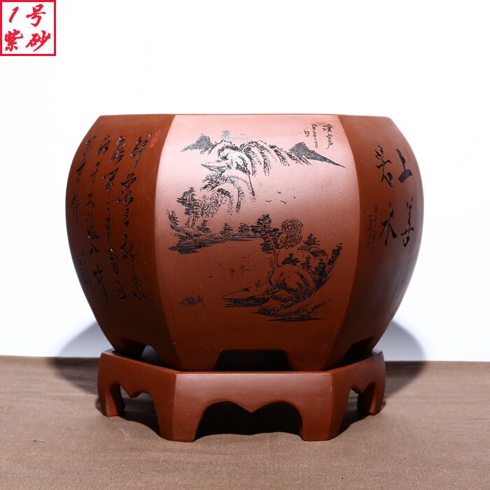 宜兴紫砂花盆陶瓷大号中国风客厅高档君子兰花盆精品桌面