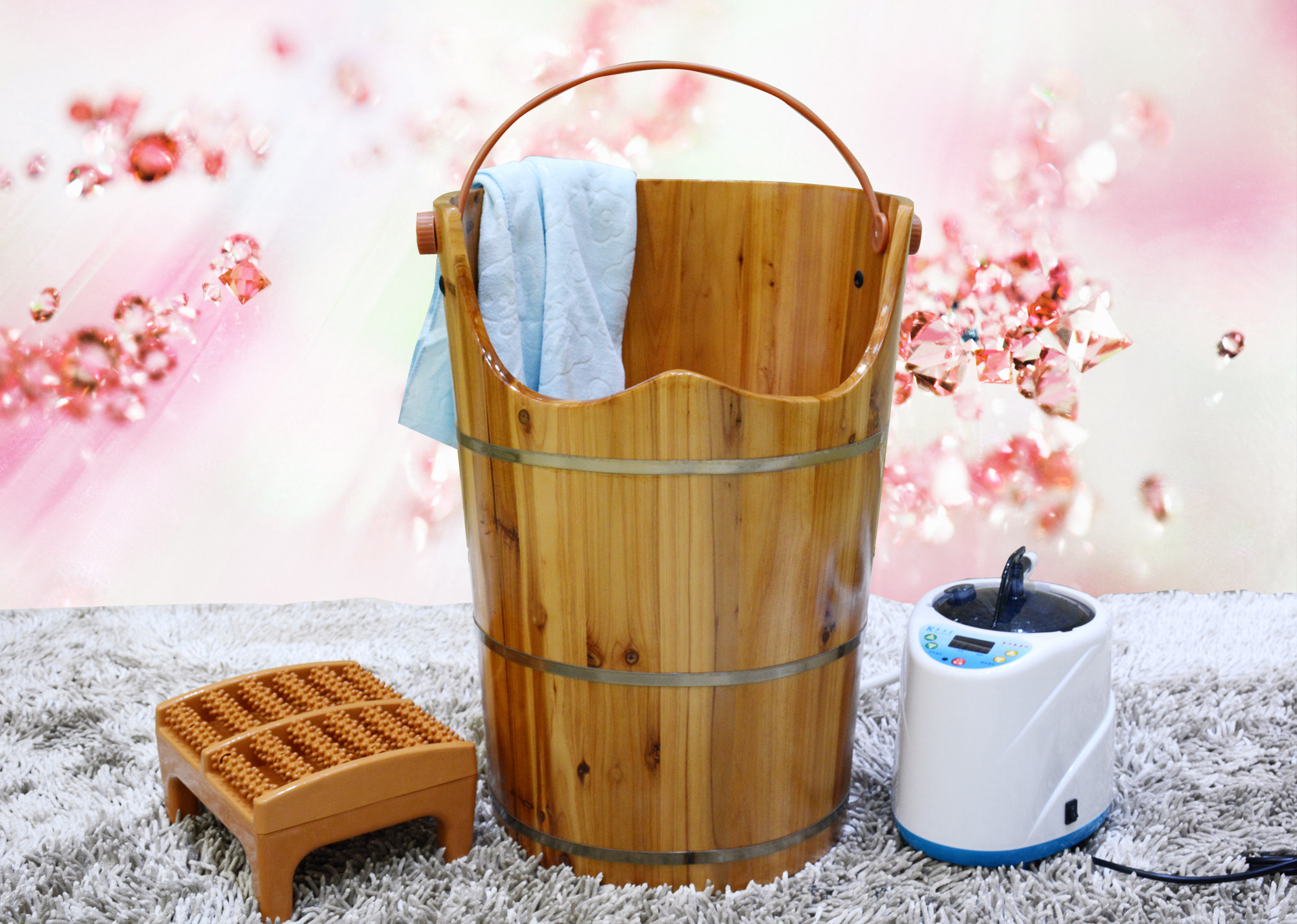 香杉木熏蒸桶蒸脚桶洗脚桶蒸汽足浴桶泡脚木桶高60cm特价