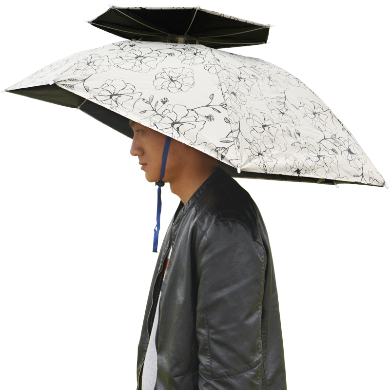 钓鱼伞帽折叠头伞男女头戴伞双层大号H黑胶防晒遮阳防雨加厚垂钓