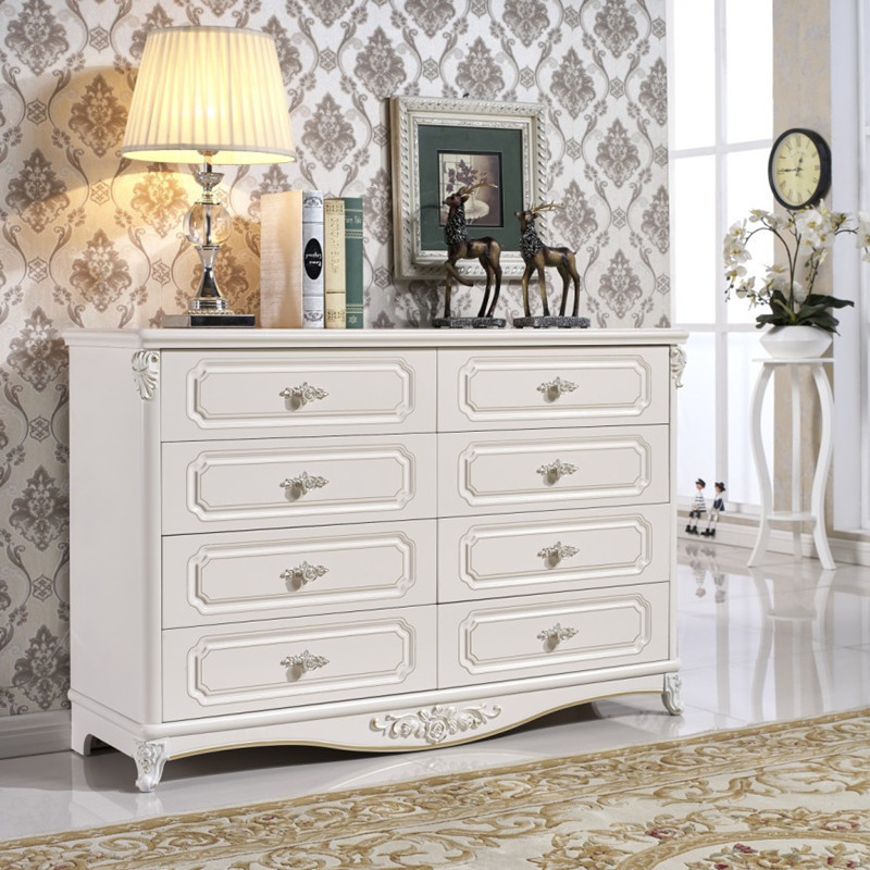 欧式雕花八斗柜大容量储物柜实木抽屉收纳柜子卧室烤漆五斗柜组装