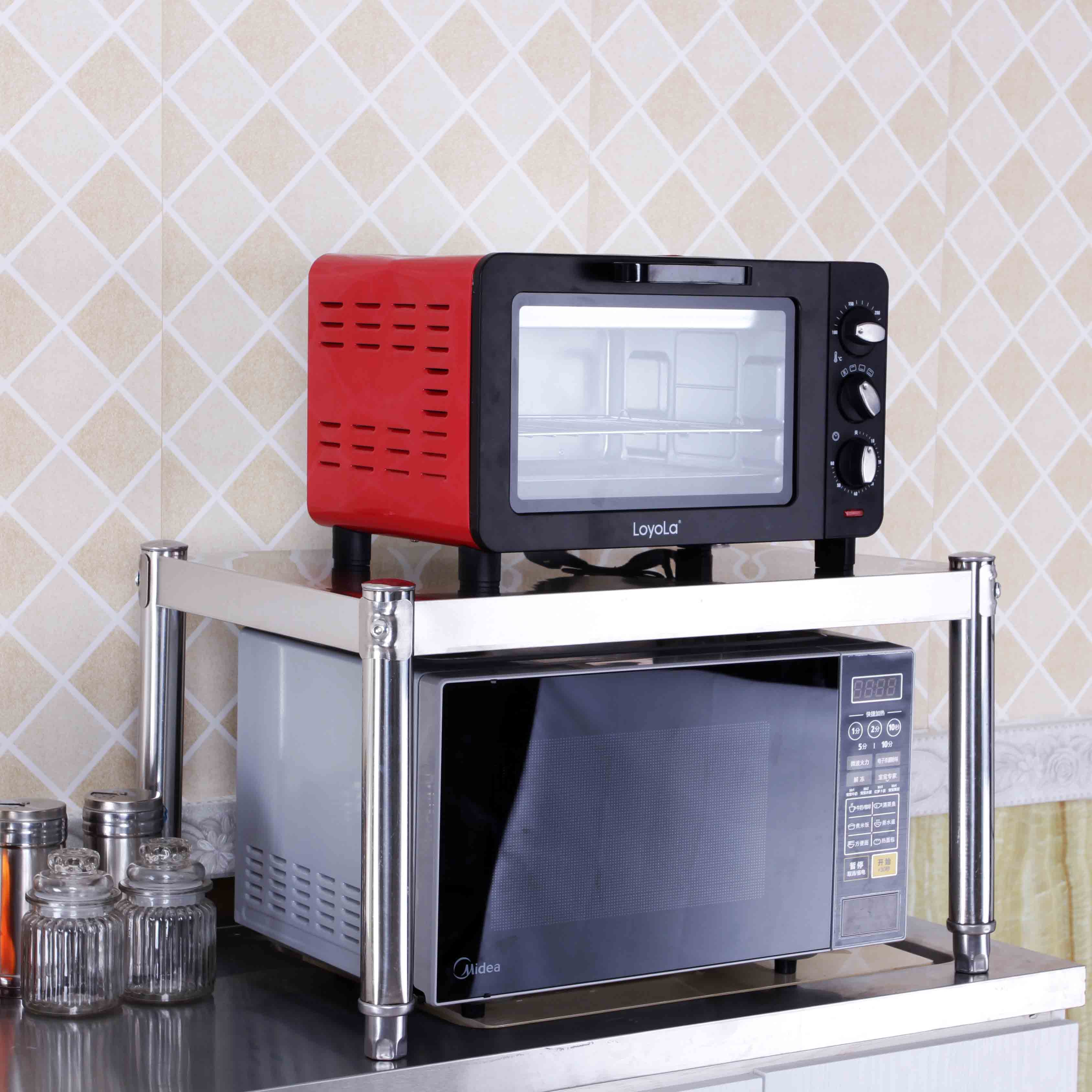 不锈钢置物架单层台面调料架微波炉架烤箱架菜架厨房架隔层架1层