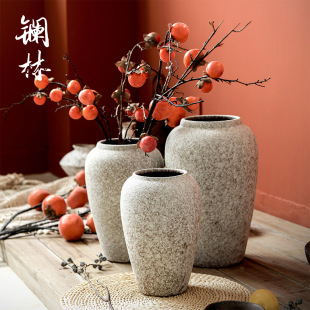 饰花器 手工粗陶花瓶复古插干花陶罐子摆件陶瓷家居禅意民宿酒店装