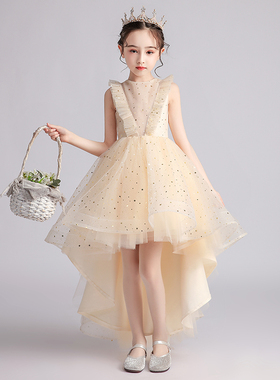 儿童礼服公主裙女童生日走秀香槟色女孩花童主持人钢琴演出服高端