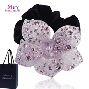 水钻绒布发圈水晶镶钻头花头饰发绳高端扎发头绳2021年新款 高级钻