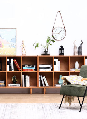 管木匠实木书架落地儿童格子柜日式书柜隔断橡木置物架客厅收纳柜