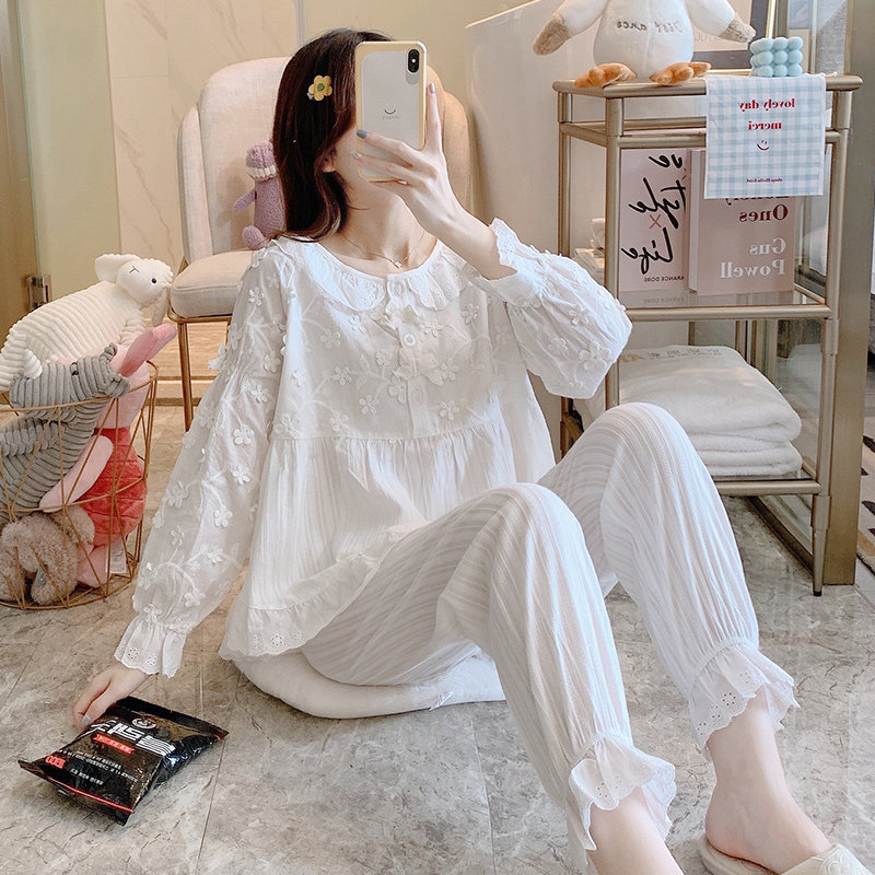 睡衣女2021年新款春秋款网红爆款纯棉可爱宫廷风秋季长袖冬家居服