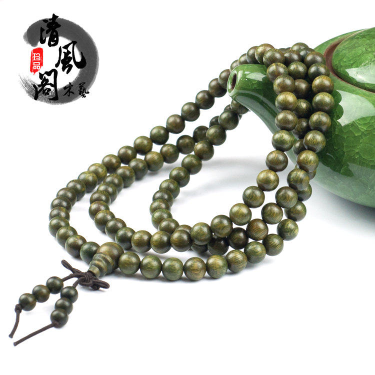 天然绿檀手串108颗手链 檀香沉香木佛珠 6/8/P10mm男女款情侣项链