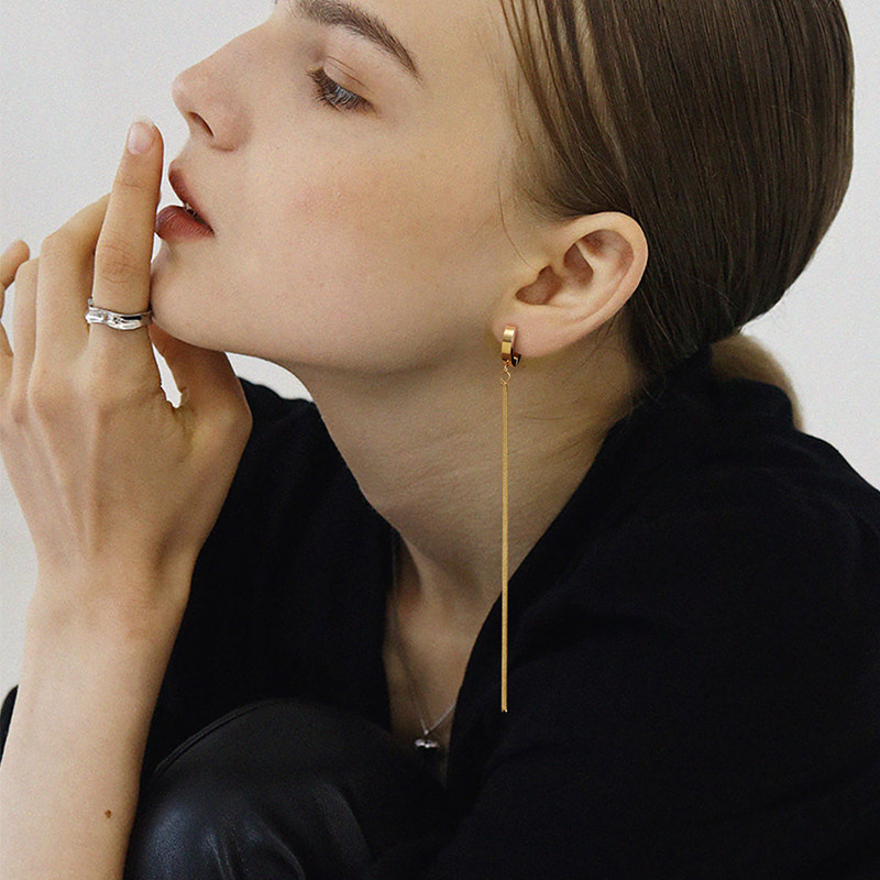 流苏耳环女长款气质耳扣韩国耳链耳饰2021年新款圆圈显脸瘦的耳线