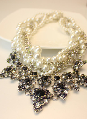 大珍珠装饰项链配饰锁骨链女日韩夸张复古时尚毛衣链短款韩国百搭