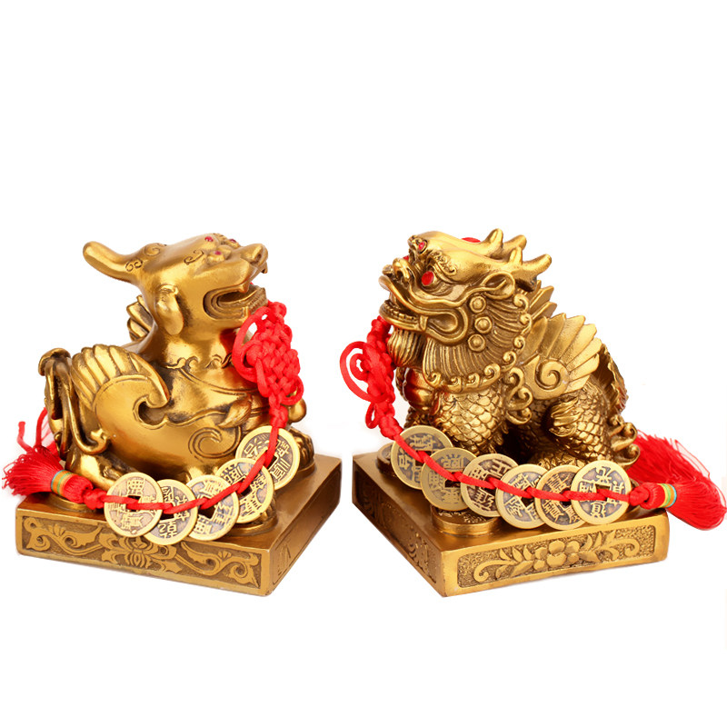 聚缘阁貔貅摆件黄铜中式招财财富皮丘一对家居办公室装饰工艺礼品