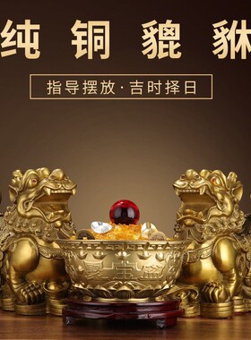 铜貔貅招财摆f件镇宅一对纯铜貔貅风水皮丘家用店铺聚财开业