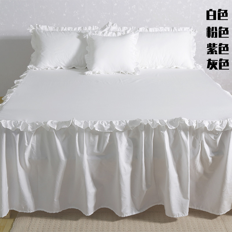 白色纯棉公主床裙单件防滑裙式床套欧式花边少女全棉床罩床笠床单