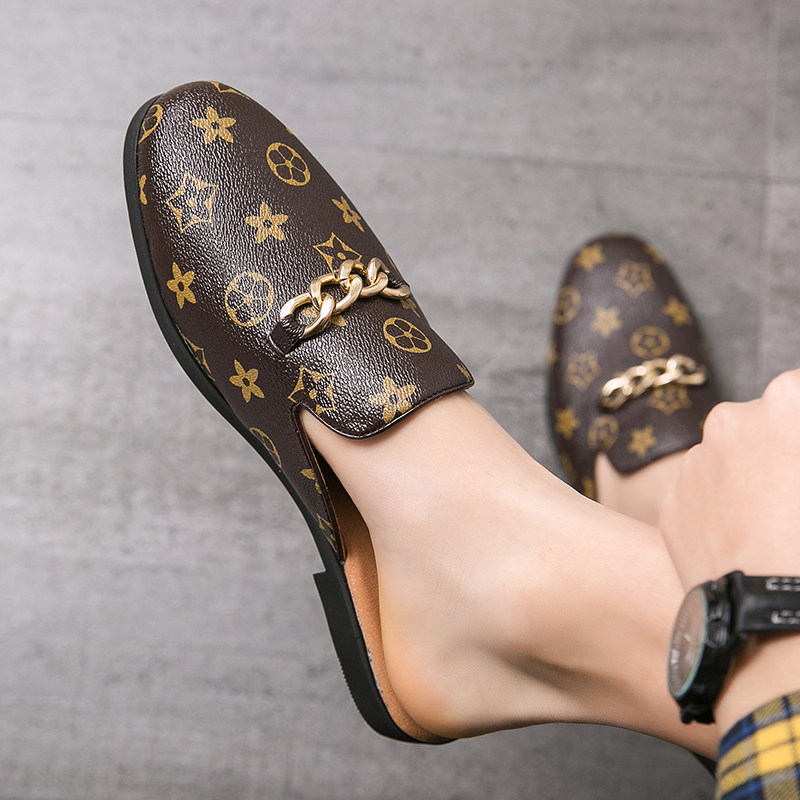 2021新款鞋子半拖鞋男士外穿小伙皮鞋个性懒人豆豆包头凉拖鞋夏天,流行男鞋,一字拖,淘宝优惠券,粉丝福利购,淘宝优惠卷