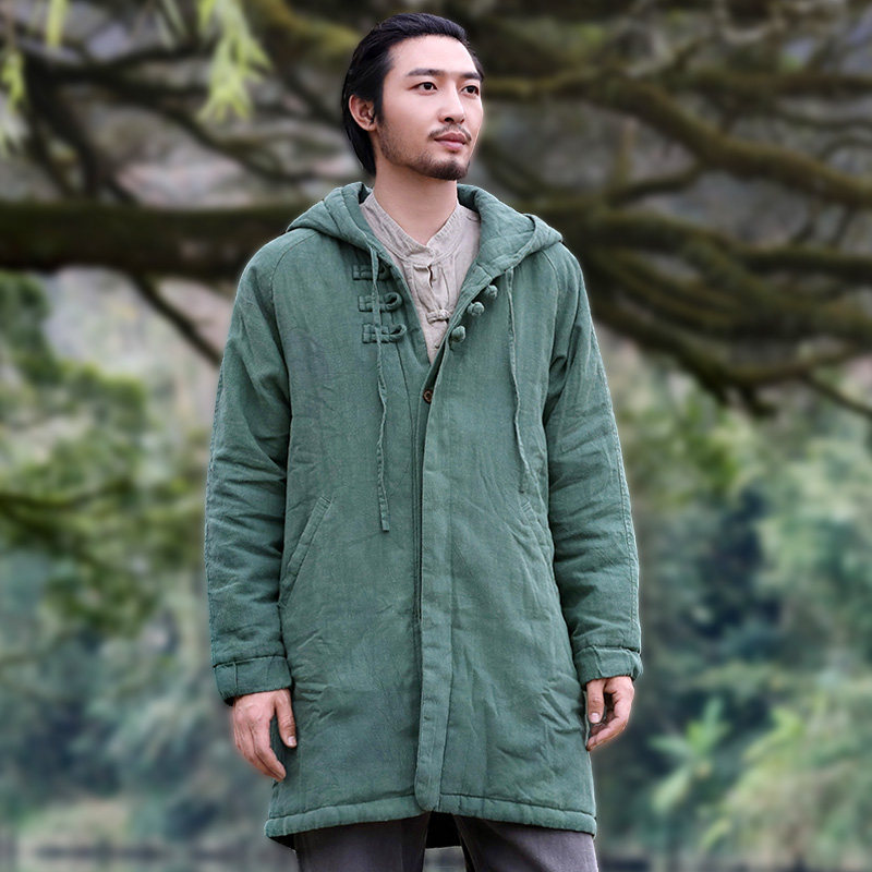 楠唐装中国风男装中长款棉衣男中年复古大码连帽外套中式棉袄御风
