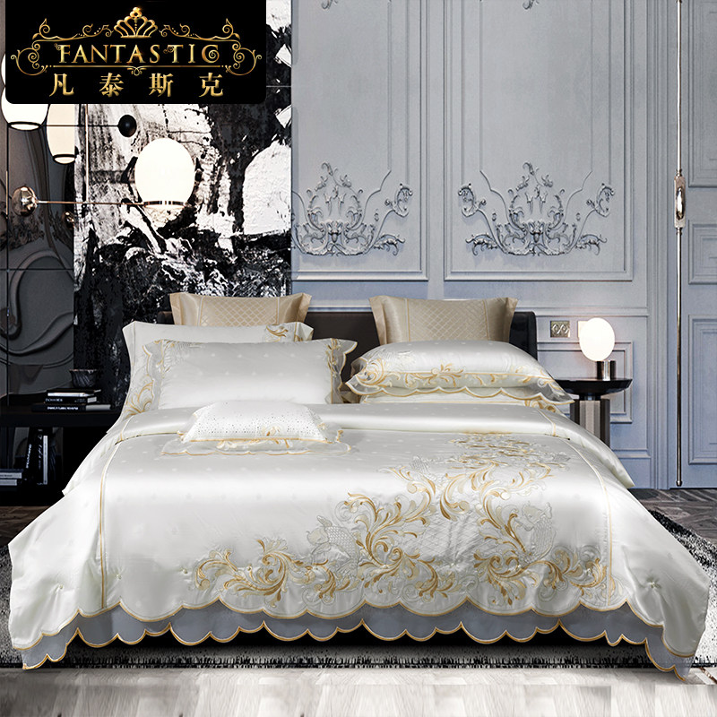 欧式床上用品四件套高档公主风床裙款蕾丝刺绣床单1.8m床贡缎被套