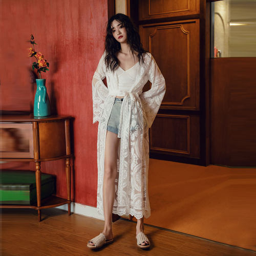 很仙大码女装薄款外套空调夏季海边度假沙滩防晒衣中长款蕾丝开衫