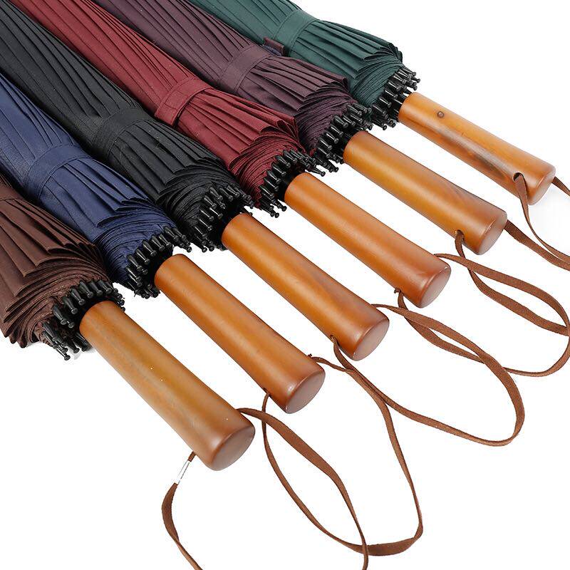 包邮 24骨直柄大伞手动商务雨伞长柄直杆加大110双人复古实木手柄