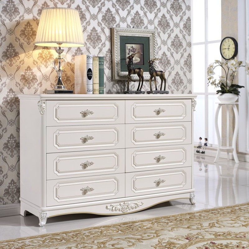 欧式雕花八斗柜大容量储物柜实木抽屉收纳柜子卧室烤漆五斗柜组装