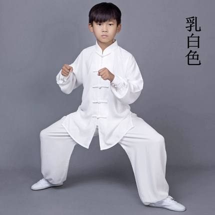 新款春夏儿童太极服棉加丝男女成人练功服学O生长袖少儿武术表演