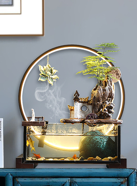 优选创意灯圈循环流水鱼缸摆件 招财客厅玄关景观装饰乔迁开业送