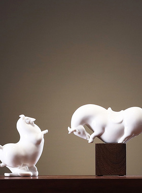 新中式家居唐马摆件客厅电视柜软装饰品办公室创意陶瓷白马摆设