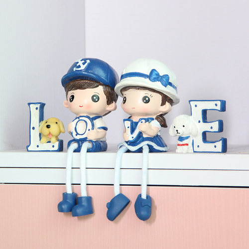 家居装饰品树脂工艺品搁板小摆件LOVE海军吊P脚娃娃情人节结婚礼