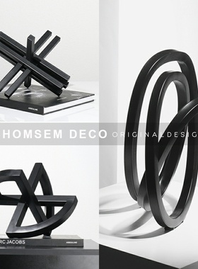 优选现代极简铁艺几何创意黑色金属摆件软装饰品家居客厅酒柜玄关