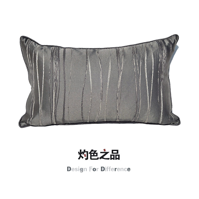 优选灰色条纹绸缎简约现代复古样板间客厅沙发抱枕靠垫腰枕床头靠