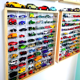 优选多美卡玩具车摸收纳架壁挂上墙风火轮合金实木亚克力小汽车展