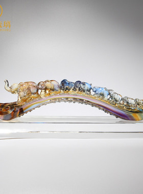 琉璃如意大象摆件轻奢开业礼品高档工艺品镇宅礼物客厅家居装饰品