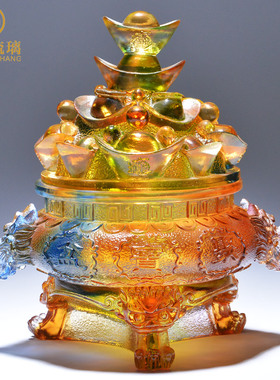 优选琉璃元宝聚宝盆摆件风水招财镇宅客厅办公室家居饰品店铺开业