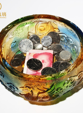玄关水晶琉璃聚宝盆摆件招财位存钱罐工艺品客厅家用创意家居装饰