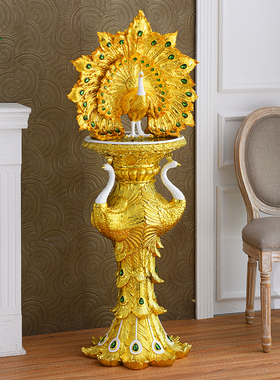 欧式豪华罗马柱落地孔雀开屏大堂客厅玄关台软装饰品高别墅